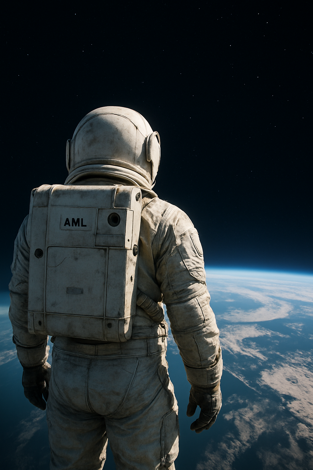 Space man from the back viewing earth AML Compliance no text Be realistic